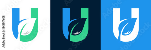 Letter U eco green Logo with leaves. ,symbol,alphabet,botany,natural