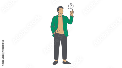 Man with Question Mark Bubble Illustration Pondering or Thinking about Something