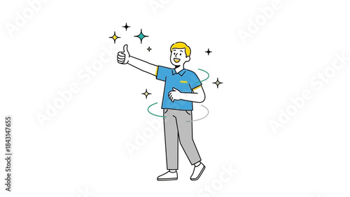 Happy man giving a thumbs up symbol indicating a success feeling or celebration