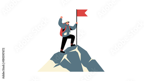Illustration of a person reaching the summit, success, determination, and achievement