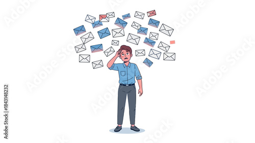 Man overwhelmed by a flood of emails illustrating information overload and digital stress
