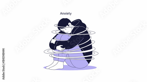 Conceptual Illustration Depicting Anxiety and Psychological Distress on a White Background