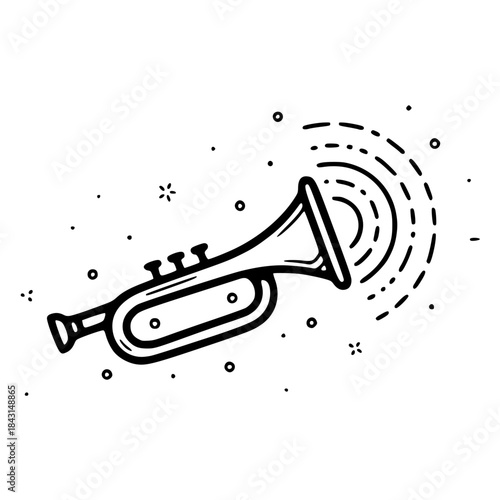 Monoline Style Trumpet Icon with Sound Waves - Perfect for Music and Jazz Graphics.