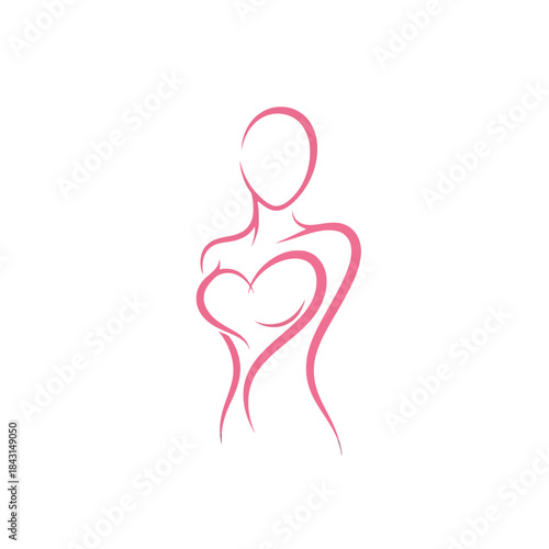 Stylized pink outline of a female torso with a heart shape integrated into the design, symbolizing femininity and health.
