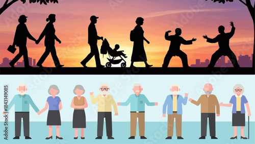 Diverse group of people of different ages and activities.