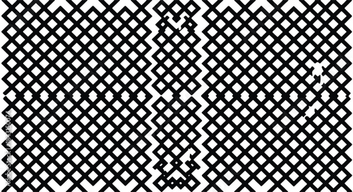 Black and White Geometric Intersecting Diamond Pattern with Irregular Gaps vector