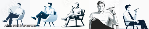 VECTOR MAN SITTING  WHITE BACKGROUND
