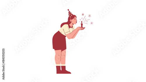 Woman blowing out a candle on a birthday cake to celebrate a special occasion event