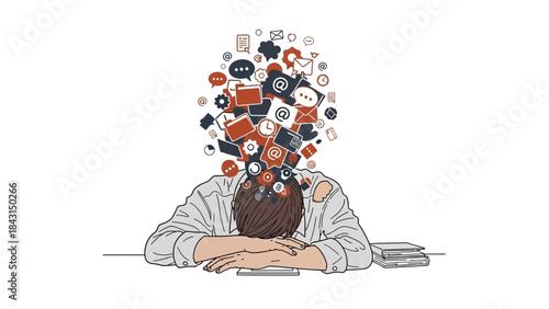 Illustration depicting stress and information overload with digital communication symbols