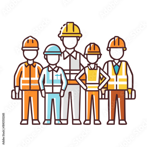 Diverse construction workers pose together, showcasing the different jobs concept.