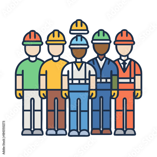 Diverse construction workers pose together, showcasing the different jobs concept.