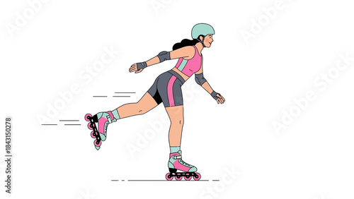 Illustration of a woman rollerblading isolated on a white background in vector format