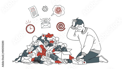 Illustration depicting stress, overwhelm, and the feeling of being buried in work or tasks