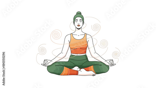 Illustration depicting a woman in lotus position meditating during mindfulness practice