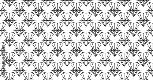 Black Outline Diamond Geometric Pattern on White Background Keywords: diamond, gem, jewel, crystal, geometric