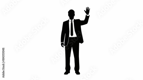 Silhouette of a businessman waving hello.