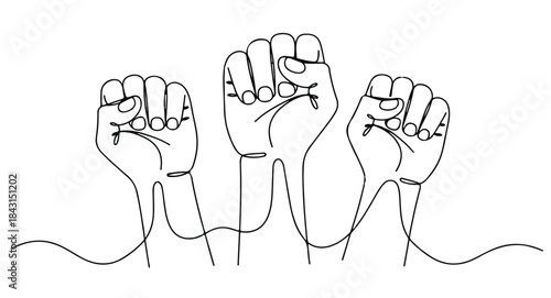 Continuous Line Drawing of Three Raised Fists protest power