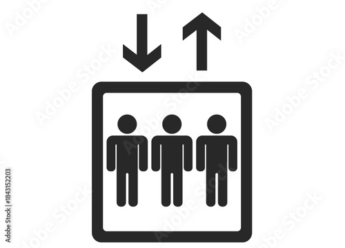 シンプルなエレベーターのピクトグラム　3人　黒