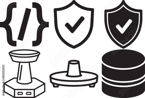 Black and white for coding, security shield, and data storage with 3 D base programming