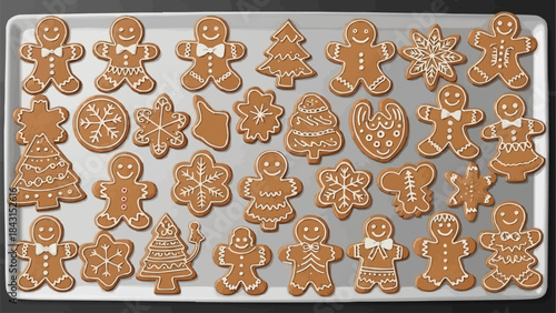 A Collection of Deliciously Decorated Gingerbread Cookies on a Baking Sheet.