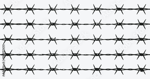 Horizontal Rows of Barbed Wire Against a Light Background fence security