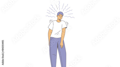 Illustration depicting a person experiencing anxiety or stress with associated symbols