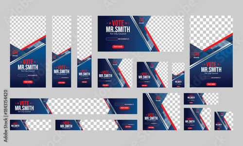 political election banner web template bundle set,  usa election vote horizontal social media post cover banner template.