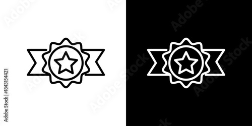 Award badge ribbon star emblem graphic design element isolated icon on white and black backgrounds