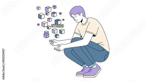 Illustration depicting stress and mental health challenges in a minimalistic style
