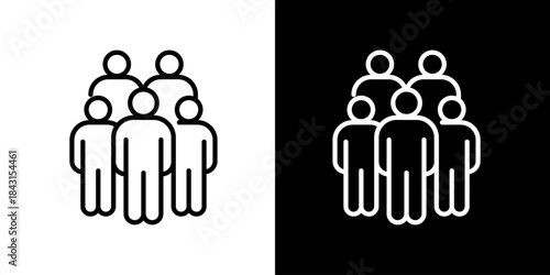 Group of people icon in black and white, representing community and teamwork