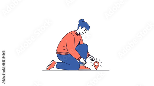 Illustration of a person locating a map marker or a navigation guide to a place