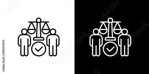 Justice and Equity Concept with People and Scale Icon. Illustrating Legal Fairness, Rights, and Group Decision Making Process