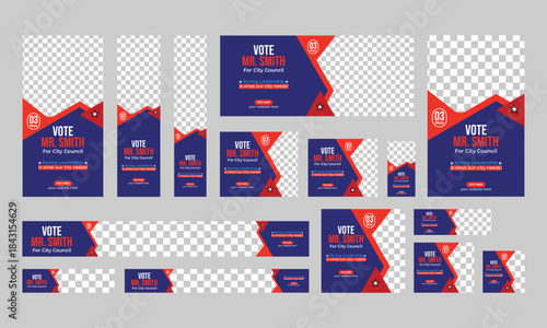 political election banner web template bundle set,  usa election vote horizontal social media post cover banner template.