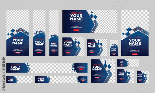 political election banner web template bundle set,  usa election vote horizontal social media post cover banner template.