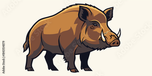 A simplified illustration of a wild boar featuring strong body contours, clean outlines, and earthy solid colors.