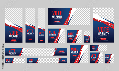 political election banner web template bundle set,  usa election vote horizontal social media post cover banner template.