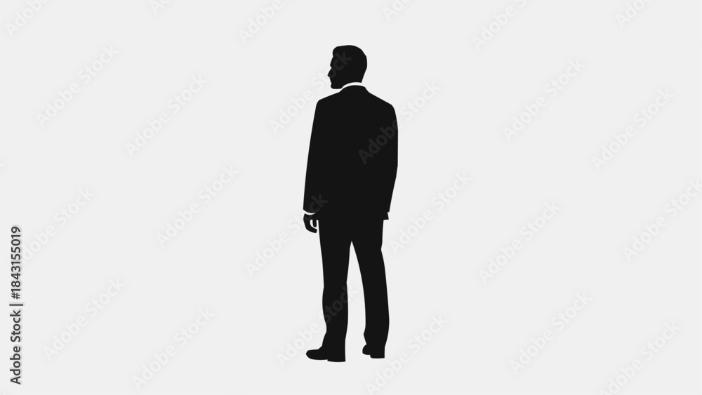 Fototapeta premium Silhouette of a man in a suit standing against a white background.