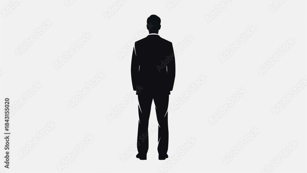Fototapeta premium Silhouette of a man in a suit standing facing away.
