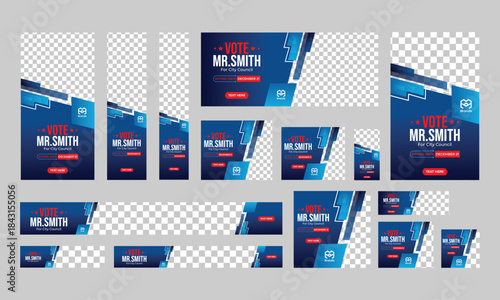 political election banner web template bundle set,  usa election vote horizontal social media post cover banner template.