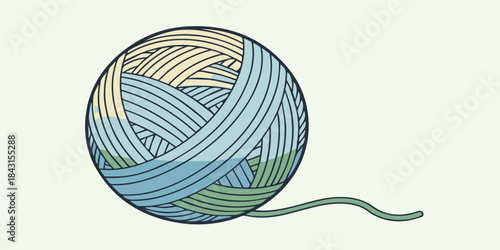 A stylized illustration of a ball of yarn featuring smooth curved thread lines and solid color fill