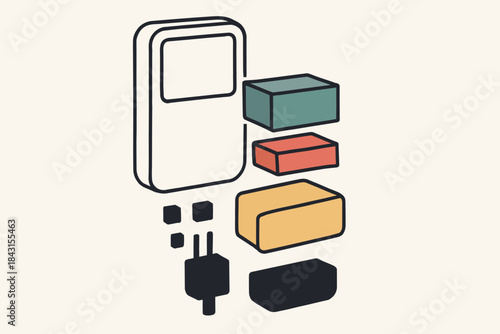 Cutaway Layered Gadget Components in Clean Exploded Arrangement