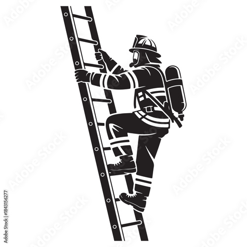 A Firefighter climbing ladder black silhouette