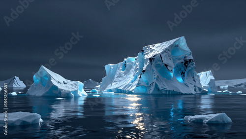 Iceberg floating in calm waters arctic region nature photography dramatic atmosphere aerial perspective environmental beauty