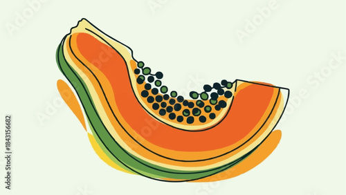 Slice of Ripe Papaya Fruit with Seeds.