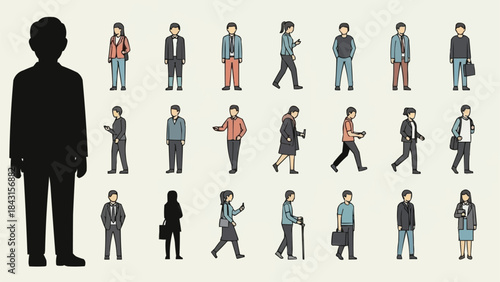 Collection of Diverse People Silhouettes and Illustrations in Various Poses.