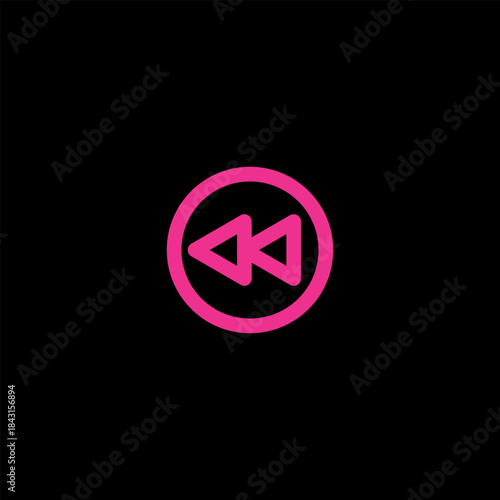 Pink fast-rewind or skip-backward icon in a circle on a black background, representing media control or navigation.
