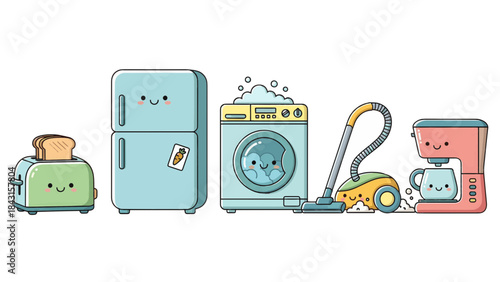 Home Appliance Charm: A delightful array of household appliances, each with its own unique charm, presents a whimsical scene of modern living.