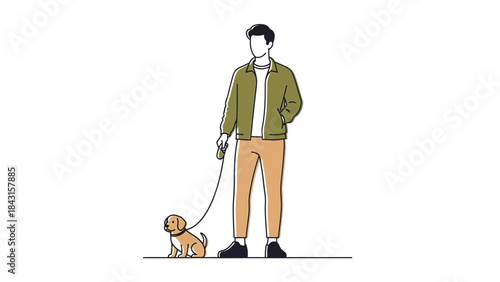 Man Walking a Dog: An Illustrated Depiction of Pet Ownership and Lifestyle