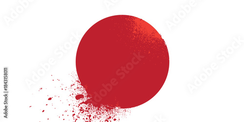 element Japanese flag symbol of rising sun. Red circle in grunge style on white background.element
