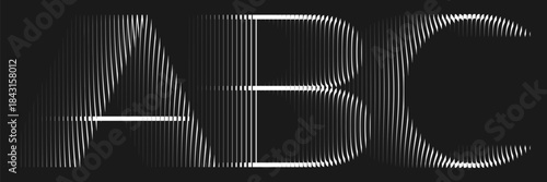 Alphabet with ribbed glass effect. Geometric typography set with thin capital letters distorted by vertical ribbing. Modern font with refined linear structure. Minimal typeface warped by fluted glass